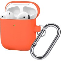 Силиконовый чехол для AirPods с карабином персиковый