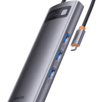 USB-C хаб Baseus Metal Gleam 8в1 3USB 3.0/HDMI/USB-C/MicroSD/TF/VGA WKWG050013 серый