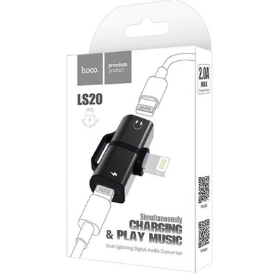 Переходник Hoco LS20 Lightning (папа) на 2 Lightning (мама) аудио/зарядка черный Переходник Hoco LS20 Lightning (папа) на 2 Lightning (мама) аудио/зарядка черный