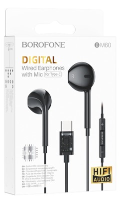 Стереонаушники Borofone BM60 с микрофоном Type-C 1.2м черные Стереонаушники Borofone BM60 с микрофоном Type-C 1.2м черные