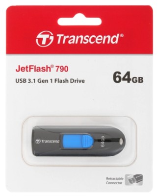 3.1 USB флеш накопитель Transcend 64GB черный JetFlash 790 чёрно-синии 3.1 USB флеш накопитель Transcend 64GB черный JetFlash 790 чёрно-синии