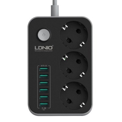 Сетевой фильтр LDNIO SE3631 1.6м/3 розетки/6 USB черно-серый Сетевой фильтр LDNIO SE3631 1.6м/3 розетки/6 USB черно-серый