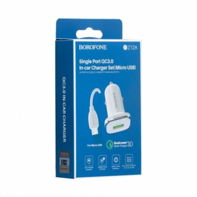 Автомобильное заряд. устр. Borofone BZ12A с шнуром Micro 1USB 3A белое Автомобильное заряд. устр. Borofone BZ12A с шнуром Micro 1USB 3A белое