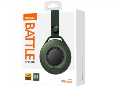 Боевой уличный беспроводной динамик Recci Battle RSK-W26 зеленые Боевой уличный беспроводной динамик Recci Battle RSK-W26  обеспечивает качественный звук. Благодаря интегрированному модулю Bluetooth осуществляется беспроводное подключение к планшетным компьютерам, смартфонам, MP3-плеерам. Аккумулятор обеспечивает автономную работу на протяжении определенного времени, в зависимости от громкости звучания. Для изготовления корпуса Recci RSK-W26 применяются качественные материалы, характеризуются прочностью и устойчивостью к образованию повреждений, поэтому в течение длительного срока эксплуатации сохраняют потребительские качества. За счет небольшого веса и компактного размера портативную колонку можно взять в поход, на пикник или прогулку. Материал: Резина + ABS.
Чип: JL6969.
Версия Bluetooth: 5.3.
Размер динамика: 52 мм.
Аккумулятор: 600 мАч.
Вход для зарядки: 5 В 300 мАч.
Выходная мощность: 3 Ом 5 Вт.
Интерфейс зарядки: Micro-USB.
Время зарядки: 2 часа.
Время музыки: 2 часа (60% громкости).
Время ожидания: 60 дней.