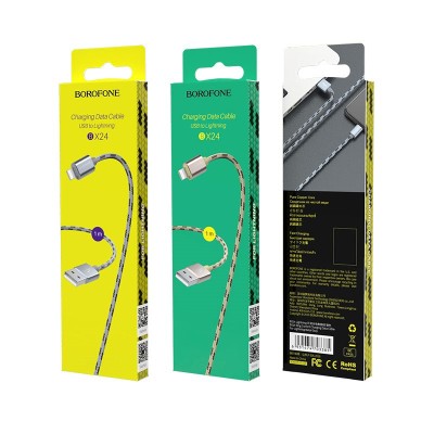 Usb Кабель-зарядка Type-C Borofone BX24 Ring current 2.4A 1м в тканевой оплётке серый Usb Кабель-зарядка Type-C Borofone BX24 Ring current 2.4A 1м в тканевой оплётке серый