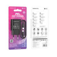 Сетевое зар. устр. Borofone BA65A с шнуром Type-C на Lightning 1C 20W черное