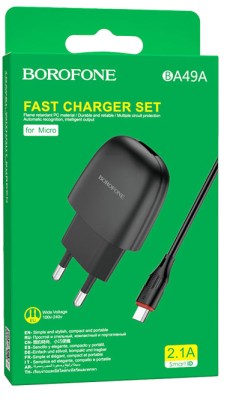 Сетевое зар. устр. Borofone BA49A с шнуром Micro 1USB 2.1A черное Сетевое зар. устр. Borofone BA49A с шнуром Micro 1USB 2.1A черное