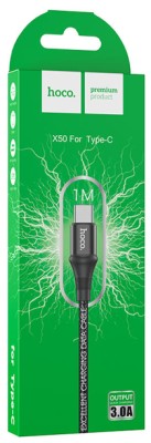Usb Кабель-зарядка Type-C Hoco X50 Excellent 3A 1м в тканевой оплётке чёрный Usb Кабель-зарядка Type-C Hoco X50 Excellent 3A 1м в тканевой оплётке чёрный