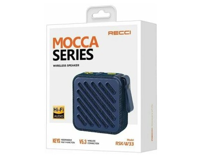 Bluetooth колонка Recci Mocca RSK-W33 синяя Bluetooth колонка Recci Mocca RSK-W33 изготовлено из прочного материала ABS, что обеспечивает длительный срок службы и превосходный внешний вид. Легкое управление благодаря независимым многофункциональным кнопкам. Recci RSK-W33 предлагает различные варианты подключения: вы можете воспроизводить музыку с разных устройств с входом Type-C, входом TF-карты, входом USB-A и входом AUX. Благодаря динамику мощностью 5 Вт и рупору диаметром 45 мм вы можете превратить свою комнату в великолепную концертную площадку . Изделие оснащено аккумулятором емкостью 1200 мАч, поэтому вы сможете наслаждаться музыкой долгое время. Благодаря легкому и портативному дизайну его можно легко взять с собой куда угодно.  Благодаря технологии Bluetooth v5.3 вы будете иметь бесперебойное беспроводное соединение . Благодаря превосходному качеству звука Hi-Fi вы услышите свою музыку и ее звук будет кристально чистым.  Вас ждет непрерывное наслаждение музыкой в течение 3 часов и полной зарядке всего за 2 часа.