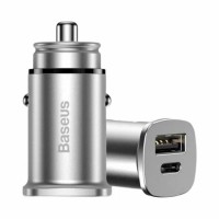 Автомобильное заряд. устр. Baseus Circular Metal 1USB/1C 30W CCALL-BS0S серебристое