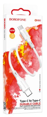 Usb Кабель-зарядка Type-C на Type-C Borofone BX80 60W 1м силиконовый белый Usb Кабель-зарядка Type-C на Type-C Borofone BX80 60W 1м силиконовый белый