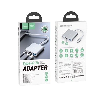 Кабель-переходник Hoco HB14 Type-C на HDMI/USB3.0/USB-C серебристый Кабель-переходник Hoco HB14 Type-C на HDMI/USB3.0/USB-C серебристый