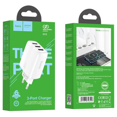 Сетевое зар. устр. Hoco N15 3USB 3.4A 17W белое Сетевое зар. устр. Hoco N15 3USB 3.4A 17W белое