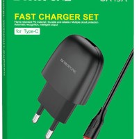 Сетевое зар. устр. Borofone BA49A с шнуром Type-C 1USB 2.1A черное
