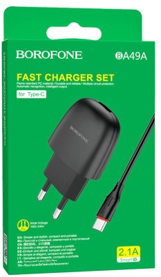 Сетевое зар. устр. Borofone BA49A с шнуром Type-C 1USB 2.1A черное Сетевое зар. устр. Borofone BA49A с шнуром Type-C 1USB 2.1A черное