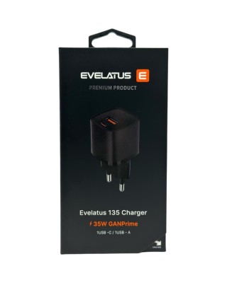 Сетевое зар. устр. Evelatus 135 1USB/1C 22.5W/35W чёрный Сетевое зар. устр. Evelatus 135 1USB/1C 22.5W/35W. Компактный и легкий дизайн
Несколько вариантов зарядки с портами USB-A и USB-C.
Поддерживает Power Delivery (PD) и Quick Charge для быстрой зарядки. Этот блок питания обеспечивает общую выходную мощность 35 Вт, что делает его пригодным для одновременной зарядки нескольких устройств. Два порта USB-A обеспечивают стандартное выходное напряжение 5 В, что делает его пригодным для зарядки небольших устройств, таких как смартфоны или планшеты. Один порт USB-C поддерживает Power Delivery (PD) и Quick Charge, что позволяет быстро и эффективно заряжать такие устройства, как ноутбуки, планшеты и смартфоны.
USB-C: 25 Вт
USB-А: 25 Вт
Вход: 110–240 В переменного тока ~ 50/60 Гц, 0,85 А.
Вход: 110–240 В переменного тока ~ 50/60 Гц, 0,85 А.
USB-C: 5В-3А, 9В-3А, 12В-2,5А
USB-A: 5В-3А, 9В-3А, 12В-2,5А