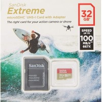 micro SDXC карта памяти SanDisk 32GB Extreme UHS-I 100MB/s с адапт. Action Cam (SDSQXAF-032G-GN6AA)