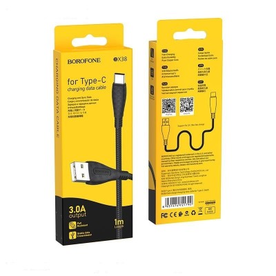 Usb Кабель-зарядка Type-C Borofone BX38 Cool charge 3A 1м в оплётке TPE чёрный Usb Кабель-зарядка Type-C Borofone BX38 Cool charge 3A 1м в оплётке TPE чёрный