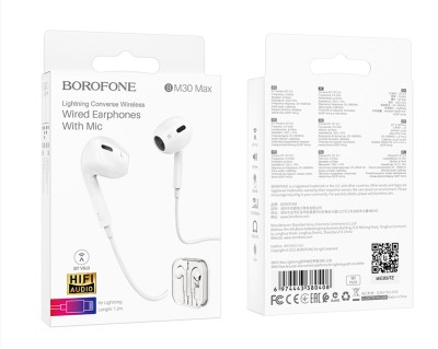 Стереонаушники Borofone BM30 Max Lightning 1.2м белые Стереонаушники Borofone BM30 Max Lightning 1.2м белые