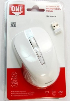 Мышь беспроводная Smartbuy ONE 340AG USB/DPI 800-1200-1600/4 кнопки/1AA белая (SBM-340AG-W) Мышь беспроводная Smartbuy ONE 340AG USB/DPI 800-1200-1600/4 кнопки/1AA белая (SBM-340AG-W)
