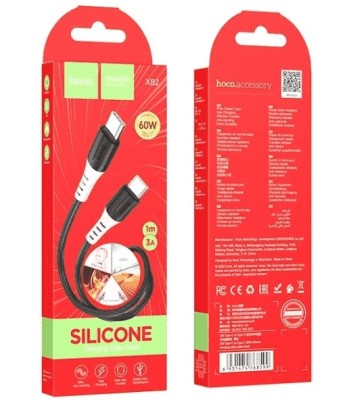 Usb Кабель-зарядка Type-C на Type-C Hoco X82 3A 60W 1м силиконовый черный Usb Кабель-зарядка Type-C на Type-C Hoco X82 3A 60W 1м силиконовый черный