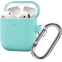 Силиконовый чехол для AirPods с карабином бирюзовый