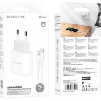 Сетевое зар. устр. Borofone BA62A с шнуром Type-C на Lightning 1USB/1C 3A 12W белое