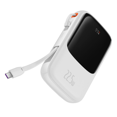 Повербанк с скоростной зарядкой Baseus Qpow Pro Digital Display Fast-Charge 22.5W, Type-C 3A, 10000мАч, белый. Модель №: PPQD2-10C Тип батареи: литий-ионный полимерный аккумулятор Емкость: 10000 мАч / 3,7 В / 37 Втч Номинальная емкость: 5800 мАч (5 В/3 А) Коэффициент преобразования энергии: ≥75% IP-вход: 5 В/2 А; 9В/2А Вход типа C: 5 В/3 А; 9В/2А Выход типа C: 5 В/3 А; 9В/2,22А; 12В/1,5А USB-выход: 4,5 В/5 А (SCP); 5 В/4,5 А (SCP); 5В/3А; 9В/2А; 12В/1,5А Выход кабеля типа C: 4,5 В/5 А (SCP); 5 В/4,5 А (SCP); 5В/3А; 9В/2А; 12В/1,5А Общий выход: 5 В/3 А Размер: 117*70,6*25 мм Вес: около 236 г" "1. собственный кабель 2. дисплей 3. Совместимость с несколькими протоколами (SCP, PD) 4. 1C1U"