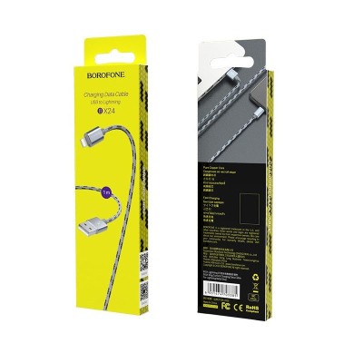 Usb Кабель-зарядка Lightning Borofone BX24 2.4A 1м в тканевой оплётке серый Usb Кабель-зарядка Lightning Borofone BX24 2.4A 1м в тканевой оплётке серый