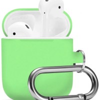 Силиконовый чехол для AirPods с карабином салатовый