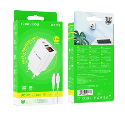 Сетевое зар. устр. Borofone BA78A 1USB/1C с кабелем Т-С Т-С PD/QC3.0 18W/20W белое Сетевое зар. устр. Borofone BA78A 1USB/1C с кабелем Т-С Т-С PD/QC3.0 18W/20W является отличным устройством для зарядки вашего гаджета через порты Type-C и USB. Зарядный блок адаптирует высокое напряжение переменного тока сети к более низкому напряжению постоянного тока вашего устройства и обеспечивает его долгосрочную и максимально эффективную работу.
Borofone BA78A позволяет в разы быстрее заряжать самые различные гаджеты, так как поддерживает технологию быстрой зарядки Quick Charge 3.0 и USB Power Delivery. Имеет 2 выхода Type-C и USB. Так же на самом блоке находится LED индикатор, который позволит вам наблюдать за уровнем заряда.