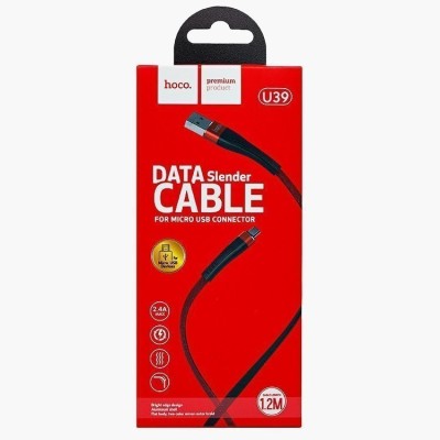 Usb Кабель-зарядка Micro Hoco U39 Slender 2.4A 1.2м плоский в нейлоновой оплётке красно-чёрный Usb Кабель-зарядка Micro Hoco U39 Slender 2.4A 1.2м плоский в нейлоновой оплётке красно-чёрный