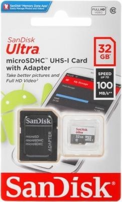 micro SDHC карта памяти SanDisk 32GB Class 10 U1 Ultra 100MB/s с адапт. (SDSQUNR-032G-GN3MA) micro SDHC карта памяти SanDisk 32GB Class 10 U1 Ultra 100MB/s с адапт. (SDSQUNR-032G-GN3MA)