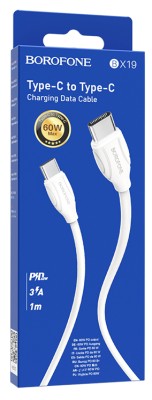 Usb Кабель-зарядка Type-C на Type-C Borofone BX19 Benefit 3A 60W 1м силиконовый белый Usb Кабель-зарядка Type-C на Type-C Borofone BX19 Benefit 3A 60W 1м силиконовый белый