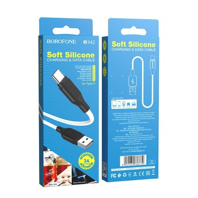 Usb Кабель-зарядка Type-C Borofone BX42 Encore silicone 3A 1м силиконовый белый Usb Кабель-зарядка Type-C Borofone BX42 Encore silicone 3A 1м силиконовый белый