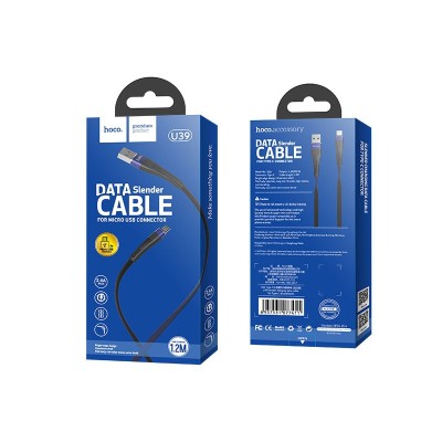 Usb Кабель-зарядка Micro Hoco U39 Slender 2.4A 1.2м плоский в нейлоновой оплётке чёрно-синий Usb Кабель-зарядка Micro Hoco U39 Slender 2.4A 1.2м плоский в нейлоновой оплётке чёрно-синий