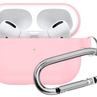 Силиконовый чехол для AirPods Pro c карабином розовый