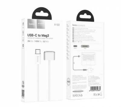 Usb Кабель-зарядка для Macbook Hoco X103 5A 140Вт 2м белый Usb Кабель-зарядка для Macbook Hoco X103 5A 140Вт 2м белый