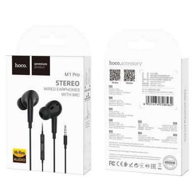 Стереонаушники Hoco M1 Pro с микрофоном 1.2м черные Стереонаушники Hoco M1 Pro с микрофоном 1.2м черные