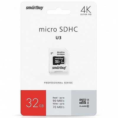 micro SDHC карта памяти Smartbuy 32GB Class 10 PRO U3 R/W:95/60 MB/s (с адаптером SD) micro SDHC карта памяти Smartbuy 32GB Class 10 PRO U3 R/W:95/60 MB/s (с адаптером SD)