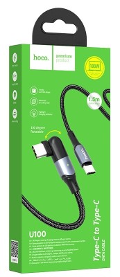 Usb Кабель-зарядка Type-C на Type-C Hoco U100 Orbit 5A 100W 1.5м в нейлоновой оплетке черный Usb Кабель-зарядка Type-C на Type-C Hoco U100 Orbit 5A 100W 1.5м в нейлоновой оплетке черный