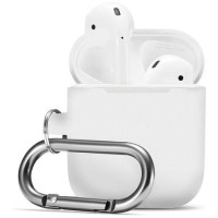 Силиконовый чехол для AirPods с карабином матово-белый