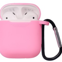 Силиконовый чехол для AirPods с карабином розовый