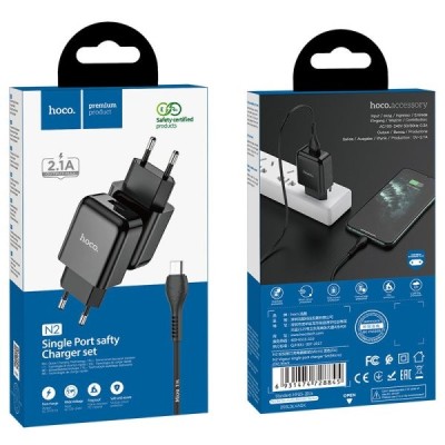 Сетевое зар. устр. Hoco N2 с шнуром Micro 1USB, 2.1A черное Сетевое зар. устр. Hoco N2 с шнуром Micro 1USB, 2.1A черное