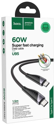 Usb Кабель-зарядка Type-C на Type-C Hoco U95 Freeway 3A 60W 1.5м в нейлоновой оплетке черный Usb Кабель-зарядка Type-C на Type-C Hoco U95 Freeway 3A 60W 1.5м в нейлоновой оплетке черный