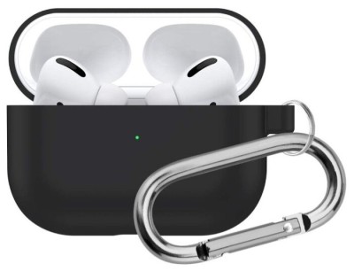 Силиконовый чехол для AirPods Pro c карабином черный Силиконовый чехол для AirPods Pro c карабином черный