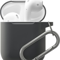 Силиконовый чехол для AirPods с карабином тёмно-серый