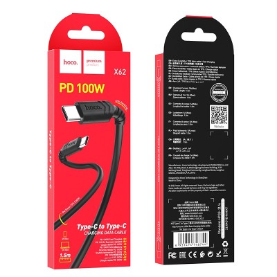 Usb Кабель-зарядка Type-C на Type-C Hoco X62 3A  100W 1.5м чёрный Usb Кабель-зарядка Type-C на Type-C Hoco X62 3A  100W 1.5м чёрный