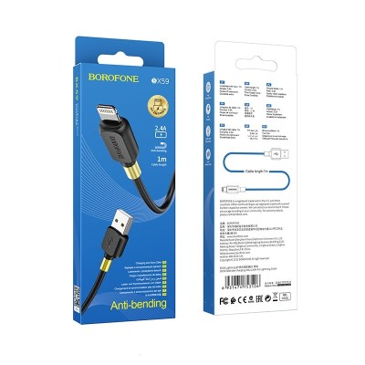 Usb Кабель-зарядка Lightning Borofone BX59 Defender 2.4A 1м чёрный Usb Кабель-зарядка Lightning Borofone BX59 Defender 2.4A 1м чёрный