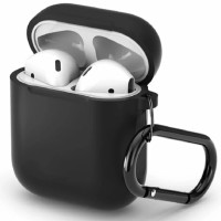 Силиконовый чехол для AirPods с карабином чёрный